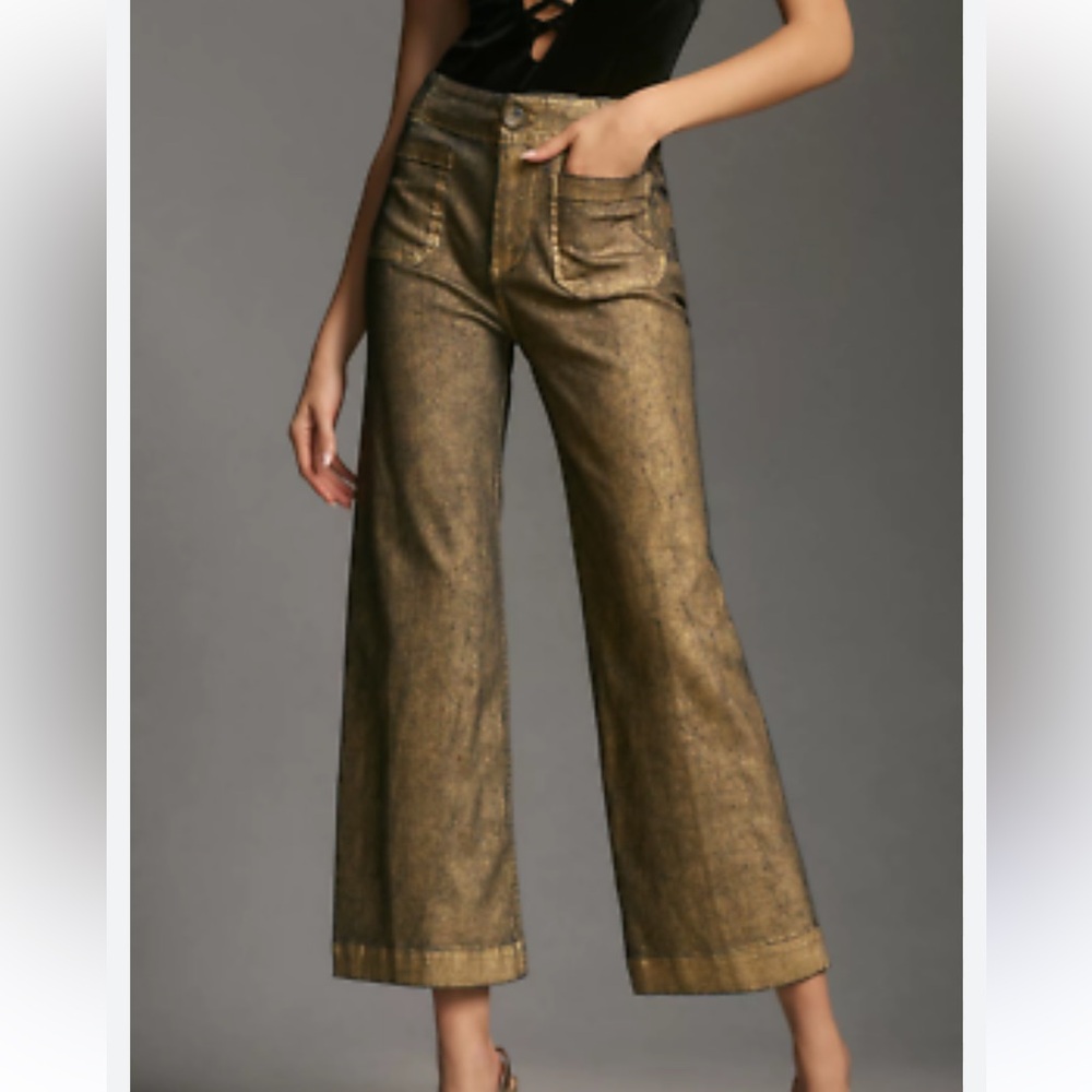 Maeve Metallic Gold Wide-Leg Pants